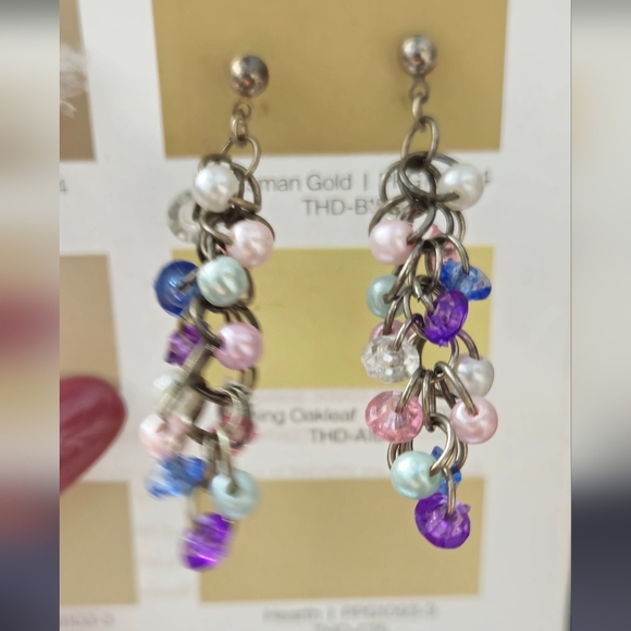 Vintage Multicolor Beaded Rhinestones Dangle Earrings Set Of 2 - Picture 10 of 13